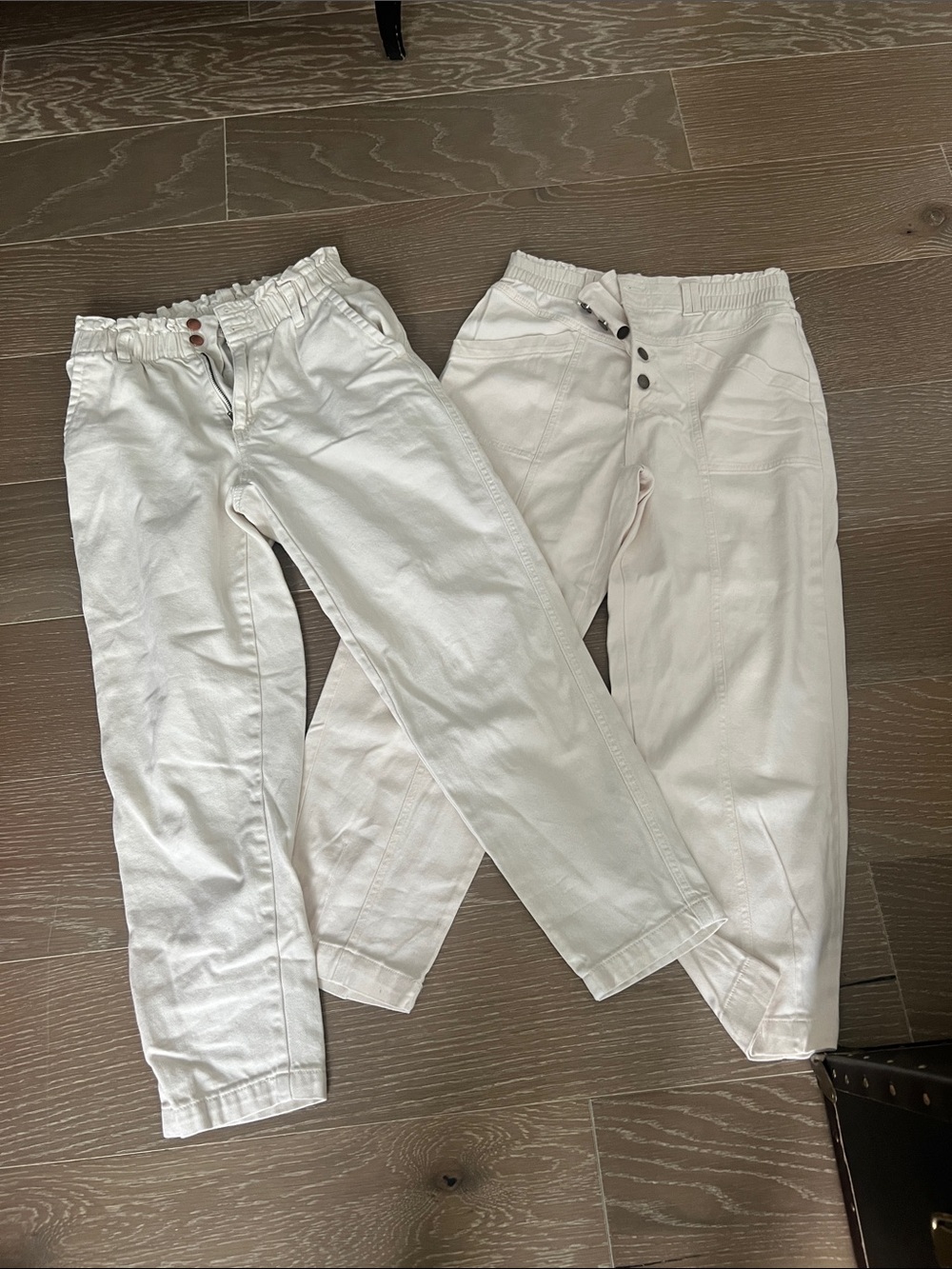 Elastic Waist White Pants - Casual Cotton Trousers